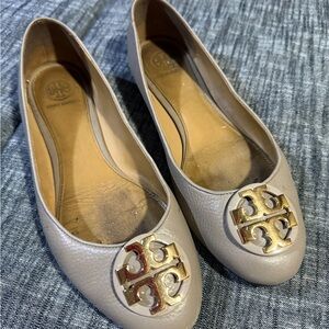 Tory Burch Women’s F Leather Ballet Flats with Gold Logo